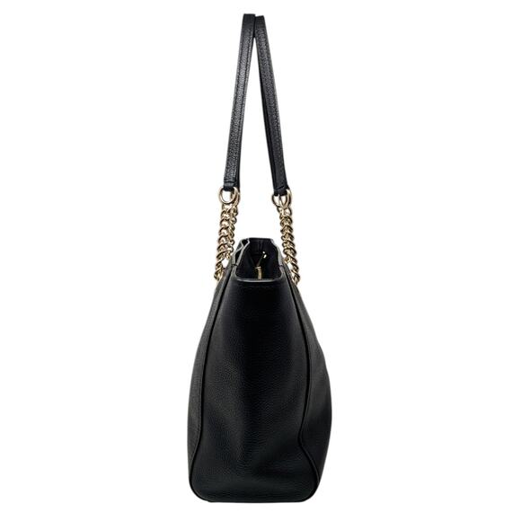 Coach Black Pebble Leather Gallery Chain Tote Shoulder Bag Gold Hardware - Picture 3 of 6